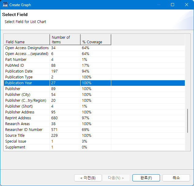 필드 선택 화면